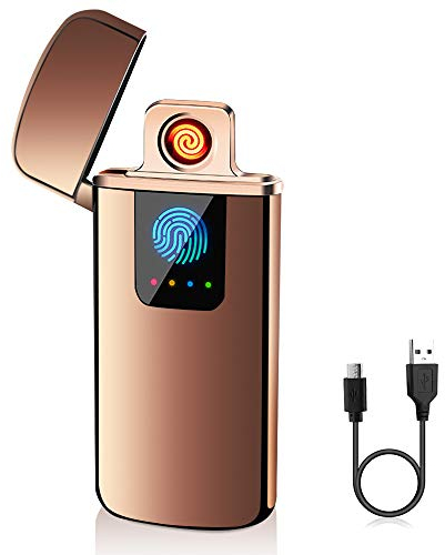 ASANMU USB Feuerzeug, Elektro Feuerzeug Lichtbogen Feuerzeug USB Aufladbar Touchscreen Feuerzeug Winddichte Flammenlose Elektronische Feuerzeug für Kerzen, Männer (EIS Rose Gold)