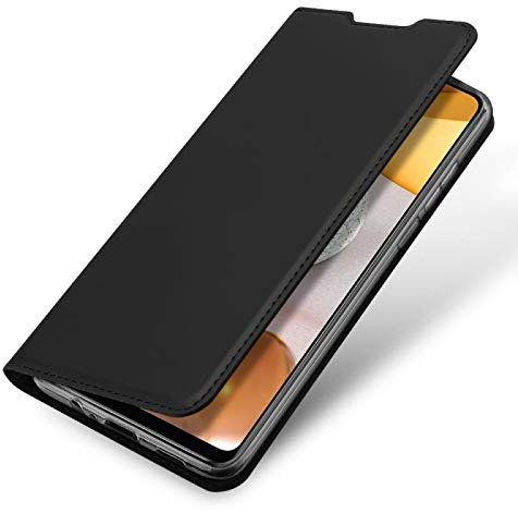 COPHONE - Cover Compatibile Samsung Galaxy A12 in Pelle Nera. Custodia a Portafoglio in Pelle con Chiusura Magnetica per Galaxy A12