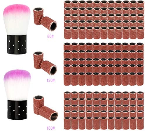 Iyowei 300Pcs Aluminium Oxide Nail Sanding Bands, 80# 120# 180# Grit, Brown, Purple, Pink, Compatible with Natural & Artificial Nails, Wood