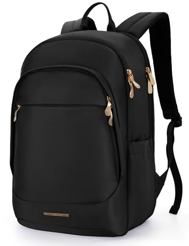 LIGHT FLIGHT Travel Backpack for Women, 15.6 Inch Laptop Backpack with USB Charging Hole, Water Resistant College Bookbag, Large Capacity Black Computer Backpacks for Work, Black