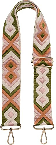 styleBREAKER Taschen Schulterriemen verstellbar mit Buntem Ethno Muster, Wechsel Taschengurt, Karabiner, Handyband 02013024, Farbe:Camel-Oliv-Beige-Rose