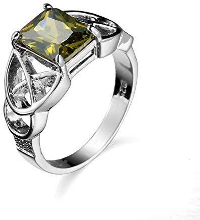 Banemi Ringe Versilbert Frau, Ring für Frauen Grün Zirkonia Quadratische Form Damen Verlobungsring Größe 54 (17.2)
