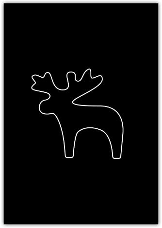 NORDIC WORDS MOTIVISSO Elch Outline Poster - Kunstdruck Wandbild Wall Art Deko - Wohnzimmer Büro Flur - modern minimalistisch skandinavisch - schwarz/weiß, 23x23 cm
