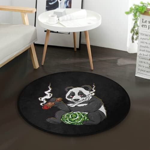 GuoChe Weed Flower Moderner Esszimmer-Eingangsbereich, Foyer, Wohnzimmer, Schlafzimmer, Teppich, 3,6 x 3,6 Fu?, rund, Panda-Raucher