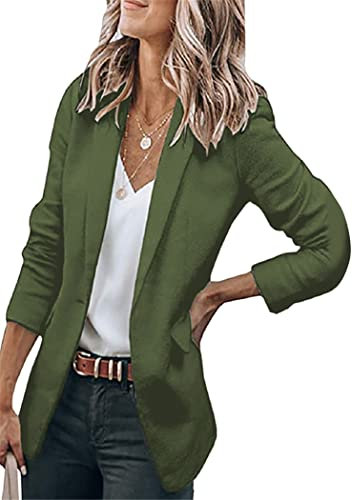 OMZIN Femmes Casual Open Front Blazer Manches Longues Travail Bureau Veste Légère Blazer Armée Vert XXL