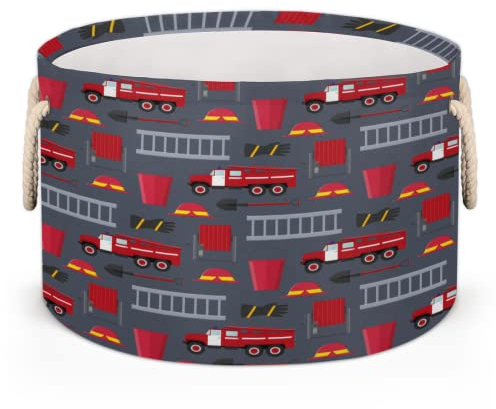 Großer runder Aufbewahrungskorb für Feuerwehr, LKW, zusammenklappbar, kreisförmig, mit Griff für Spielzeugdecke, schmutzige Kleidung, Handtuch, Wohnzimmer, Kinderzimmer, Aufbewahrungs-Organizer