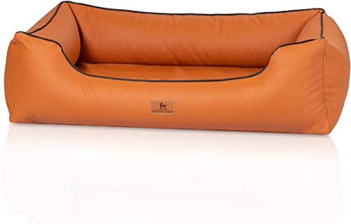 Knuffelwuff orthopädisches Hundebett Montana aus Kunstleder XL 105 x 75cm Rotbraun - Abnehmbarer Bezug - leicht zu reinigen - für große, mittelgroße und kleine Hunde