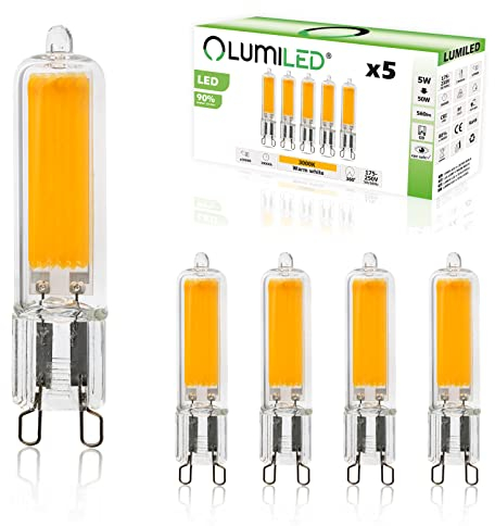 Lumiled LED Lampen G9 5er Set Leuchtmittel 5W (ersetzt 50W Glühlampe) 3000K Warmweiß 560lm 360° Lichtwinkel 230V Glühbirnen kleine Birne Energiesparende kein Flackern COB Lichtquelle