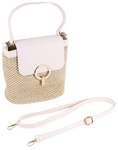 Mengmen sac seau en paille pour femme - Sac à bandoulière d'été pour femme - Sac à main simple à bandoulière - Blanc, blanc, Taille Unique