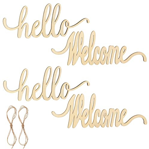 Lot de 4 panneaux en bois « Hello Welcome » - Lettres « Hello Welcome » - Décoration murale créative pour la maison, bar, magasin, mariage