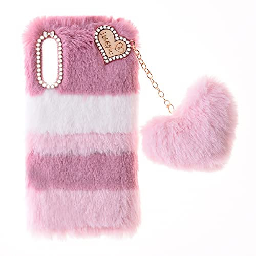 Huawei P20 Pro Plush Case - Soft, Warm, Fluffy Fur Skin TPU Case with Diamond Bling & Shock-Absorption - Collage Pink