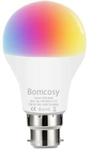 Smartysee WiFi Smart Bulbs Alexa Light Bulb B22 Bayonet, Dimmable White and Colour Changing Light Bulb, 9W 806LM=80W RGBCW LED Compatible with Alexa/Google Home/Siri, 2700K-6500K, [Energy Class F]
