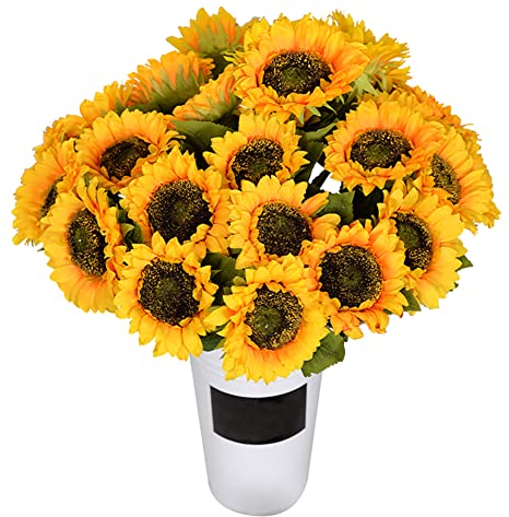 12 Stück Künstliche Sonnenblumen Deko, 51cm Seidenblumen wie echt Fake Sunflower Langstielige Sonnenblumen Blumenarrangement Gefälschte Blumen Blumendeko für Hochzeitsstrauß Festliche Garten