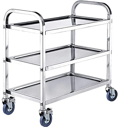 Barwagen Dicker Rollwagen 3-lagiger Barwagen Servierwagen Edelstahl Servierwagen Langlebig und Starke Tragfähigkeit Möbel