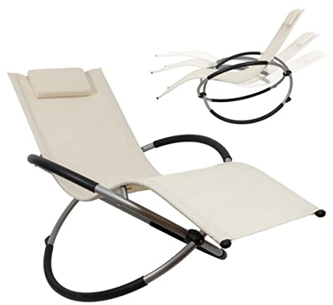Schaukelliege, Schwungliege mit Kopfkissen, Sonnenliege, Relaxliege,Gartenstuhl, Schwingsessel,Strandliege, klappbare Relaxstuhl, für Garten und Terrasse, atmungsaktiver Textilenbezug,(Beige)