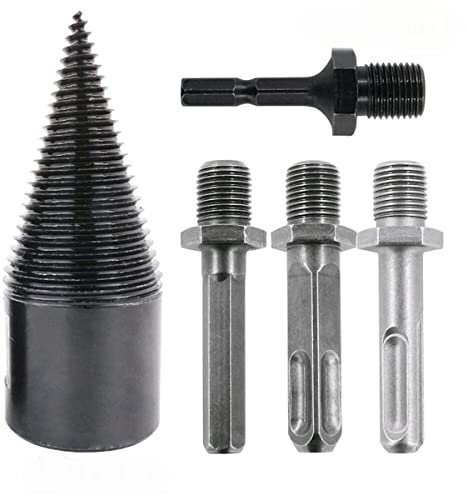 Wood Splitting Drill Bit, 4PCS Removable Log Splitter Cone Screwdriver Hexagon + Square + Round, Firewood Log Splitter Heavy Duty Wood Chopper Drill for Electric Drill (42mm)