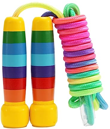 Springseil Kinder, 280cm Verstellbare Seilspringen Kinder mit Holzgriff, 7 Farben Regenbogen Skipping Rope Kids für Jungen und Mädchen Fitness