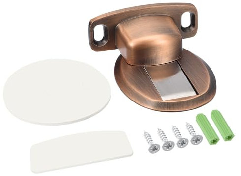 uxcell Magnetic Door Stopper, Floor Door Stops Catch Magnets Door Holder with Self Adhesive and Screws, Copper Tone