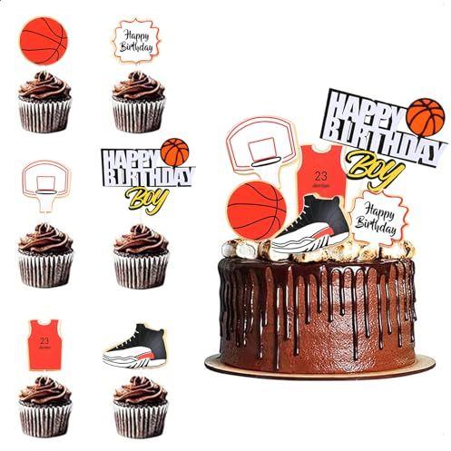 6 Stück Basketball Tortendeko Geburtstag, Cake Topper Geburtstag, Tortendeko Happy Birthday, Happy Birthday Topper, Happy Birthday Cake Topper, Geburtstagskuchen Deko Junge und Mädchen