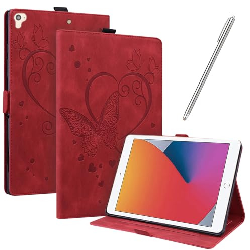 JayModCase Hülle Kompatibel mit iPad 6th/iPad 5th Generation/iPad 9,7 Zoll PU Leder Schutzhülle Standfunktion Kartenschlitz Stifthalter Flip Cover Auto Schlaf/Wach Funktion (Rot)