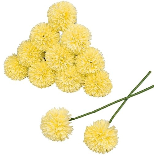 Künstliche Hortensie Blumen 10 Stück 11 Zoll Seide Pompon Chrysantheme Kugel Blumen Blumenarrangement Blumensträuße Blumengestecke Dekoration für Haus Garten Party Blumenschmuck Hausgarten Büro-Gelb