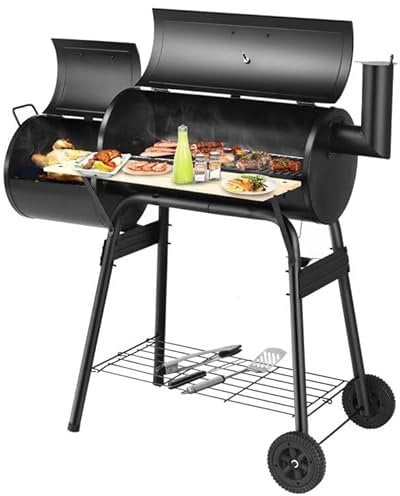 Panana Portable Charcoal BBQ Grill Steel Offset Smoker Combo Backyard