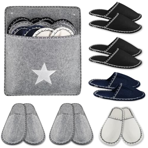 RHHGHY 6 Pezzi Ciabatte Ospiti Feltro Kit, Pantofole Ospiti Riutilizzabili, Suola Antiscivolo Ciabatte Hotel Casa Ospiti, con Custodia, per Casa, Viaggi, Bagno, Hotel