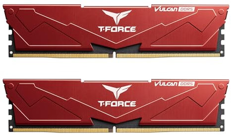 TEAMGROUP T-Force Vulcan DDR5 32GB (2x16GB) 6000MHz (PC5-48000) CL38 Intel XMP 3.0 & AMD Expo Compatible Desktop Memory Module Ram Red FLRD532G6000HC38GDC01