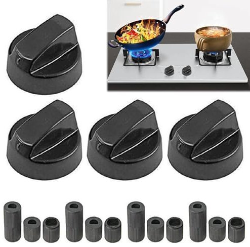 Lot de 4 Boutons de Commande Universels,Bouton Plaque de Cuisson,Bouton Gaziniere,Boutons de Commutateur de Commande Noir Universel,Boutons de Commande Universels,Pour cuisinière de cuisine