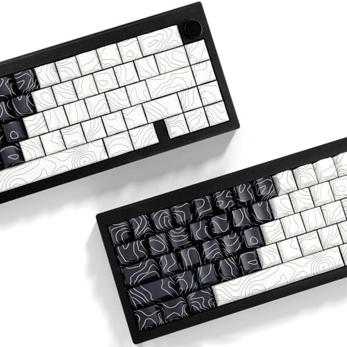 Sunzit PBT Keycaps, Schwarz&Weiß Topographische 131 Tasten Custom Cherry Profil Dye Sublimation Shine Through Side Print Tastenkappen für ISO/ANSI UK Layout Mechanische Gaming Tastatur(Schwarz&Weiß)