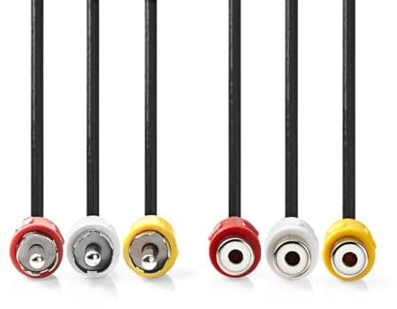 NEDIS Composite Video Cable, AV Extension Cable with RCA Connectors for Connecting Game Console to TV - 2.0m, Black