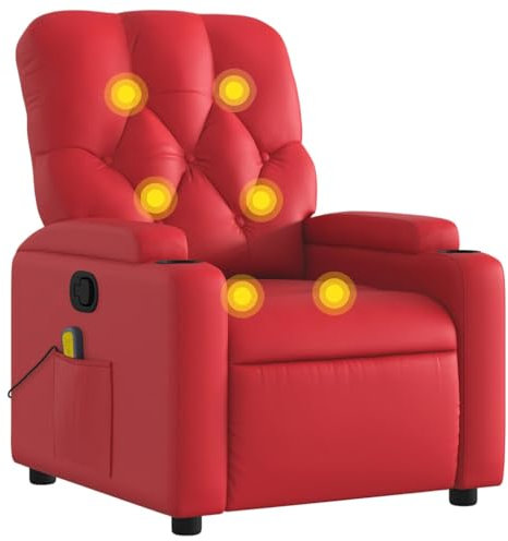 vidaXL Massagesessel, Sessel Verstellbare Rückenlehne, Fernsehsessel Relaxsessel mit Vibrationsfunktion, Liegesessel Polstersessel Ruhesessel, Rot Kunstleder