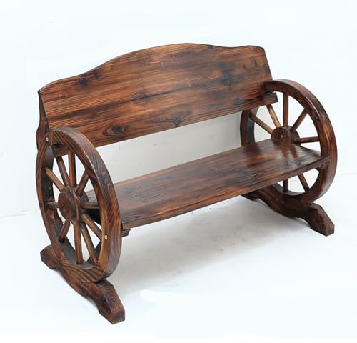 Gartenbank aus Holz im rustikalen Stil mit Rollen für Hinterhof, Veranda, Terrasse, Bank (150 cm)