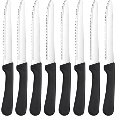 Lot de 8 Couteaux de Table, Couteaux à Steak Avec Lame Dentelée, inoxydable bout rond couteaux table, Couteau à petit pain,Couteau à déjeuner,Set de couteaux à steak pour la restauration à domicile