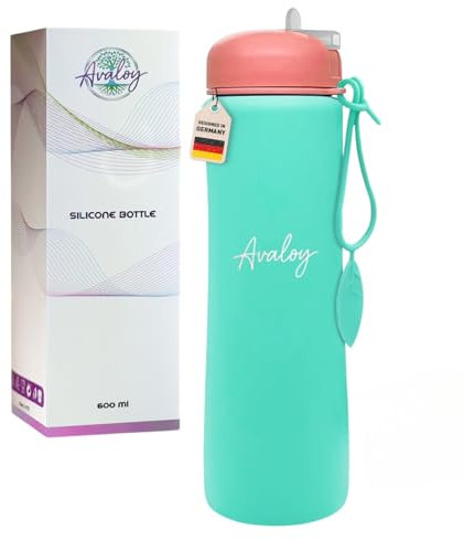 Avaloy faltbare Trinkflasche faltbare Trinkflasche Silikon 600ml Wiederverwendbare faltbare Wasserflasche leichte,flexible, rollbare Wasserbeutel nachfüllbar weiche Flasche Wandern Flasche