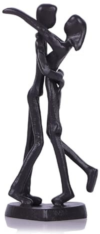 QIANLING 15,2 cm Eisen Skulptur - Hochzeitsgeschenk Handguss Set Paare mit Basis, Statue eines verliebten Paares, Jubiläumsgeschenk für Paare, Wohnkultur für Paare, Schwarze Metall-Paar Umarmung