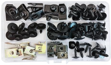 Confezione da 64 viti per dadi e bulloni di protezione sottoscocca auto, in metallo tipo U clip di montaggio, clip parafango, set di dadi in acciaio inox per auto moto