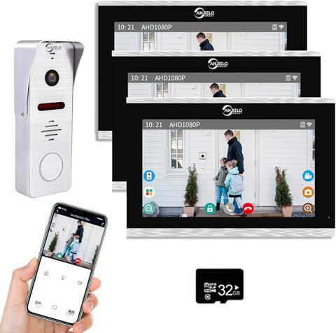 TUYA WiFi Smart Home - Videocitofono cablato, 10 pollici, sistema di monitor touch 1080P, videocitofono, videocitofono TUYA WiFi Smart Home (1 campanello + 3 monitor)