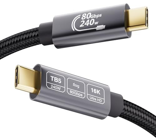 EUDOBEL Cable USB C Thunderbolt 5 80Gbps 3m, 120Gbps ancho de banda de vídeo, PD 3.1 240W, vídeo 16K@30Hz 8K@60Hz, 12-bit profundidad de color Compatible con Mac mini M4 Pro, Thunderbolt 4, eGPU