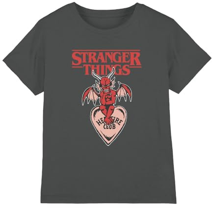 Stranger Things Hellfire Heart Girls T Shirt, Charcoal, 12-13 Years