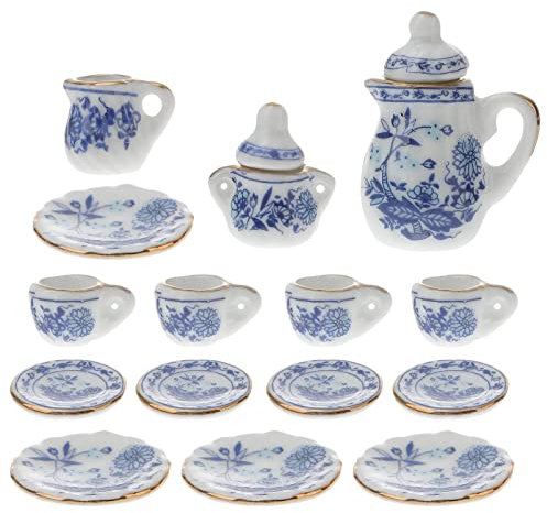 Abaodam 1 Satz Tee Set Puppenhaus-Tapete Korb Puppenhaus-Miniaturmöbel Strauß Dollhouse playmobile puppenhauszubehör Mini-Teetasse aus Keramik Miniatur aus Keramik