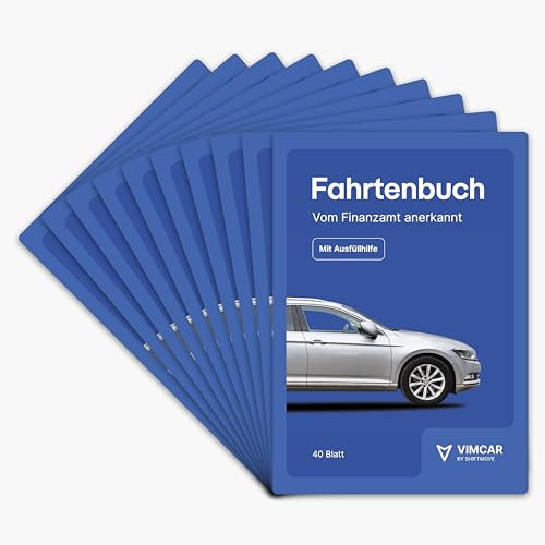 Vimcar Fahrtenbuch, 10er-Pack, A5 für PKW – 40 Blatt, finanzamtkonform, Deutschland & Österreich, klimafreundlich, ideal für Geschäfts- und Privatfahrten