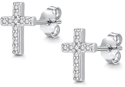 Cangall Ohrstecker Silber 925 Klein, Hypoallergen Flache Kreuz Ohrstecker mit AAAAA Zirkonia, Helix Knorpel Tragus Silber Damen Ohrringe Stecker für Mädchen, Mode Ohrringe für empfindliche Ohren
