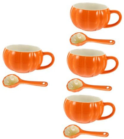 PartyKindom 4 Sets Pumpkin Shape Ceramic Mug Halloween Decor Ceramic Cup Pumpkin Mug