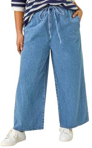 Roman Originals Baby Corduroy Wide Leg Trousers for Women UK - Ladies Everyday Autumn Winter Round Neckline Comfy Soft Evening Vacation Work Party Night Out