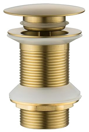 NIYATA Tapón de drenaje desplegable para fregadero de baño, tapón de latón dorado cepillado, drenaje de residuos con desbordamiento para lavabo de baño, tapón de clic ranurado para fregadero