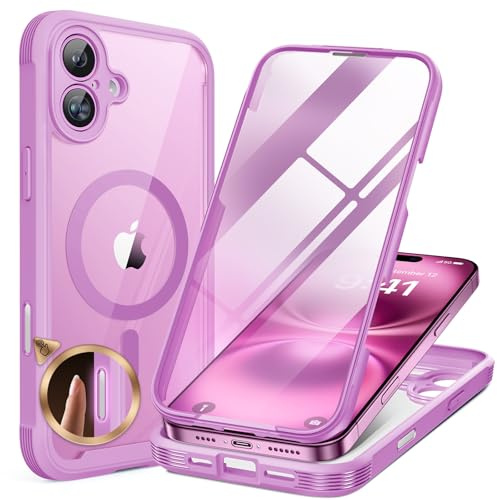 Miracase Magnetic Case for iPhone 16 Case 6.1, [Built-in 9H Tempered Glass Screen Protector + Camera Control Capture Button] Full Body Bumper Case Compatible with MagSafe (Pink)