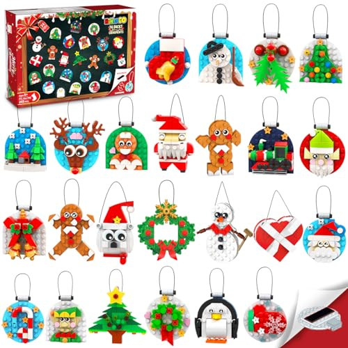 HiWEEGO 24 Packs Christmas Ornaments Building Set - 2 in 1 Hanging or Fridge Magnets Christmas Tree Wreath Santa Snowman Reindeer Stocking Stuffer, Xmas Decor Toy Gift Party Favors for Kids Girl Boy