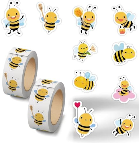 TSUOUKL1 Rolle/500 Stück Biene Aufkleber, Bien Belohnungsaufkleber Biene Aufkleber Tiere Kinder Kleine Bienen Aufkleber Bien Aufkleber Rolle Wasserfest Aufkleber Bien für Scrapbooking DIY Handwerk