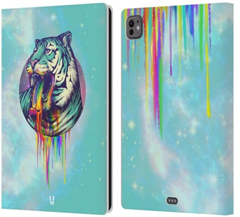 Head Case Designs Tigre Arc-en-Ciel Dégueulis Étui Portefeuille en Cuir Compatible avec Apple iPad Pro 11 M4/M5 2024/2025
